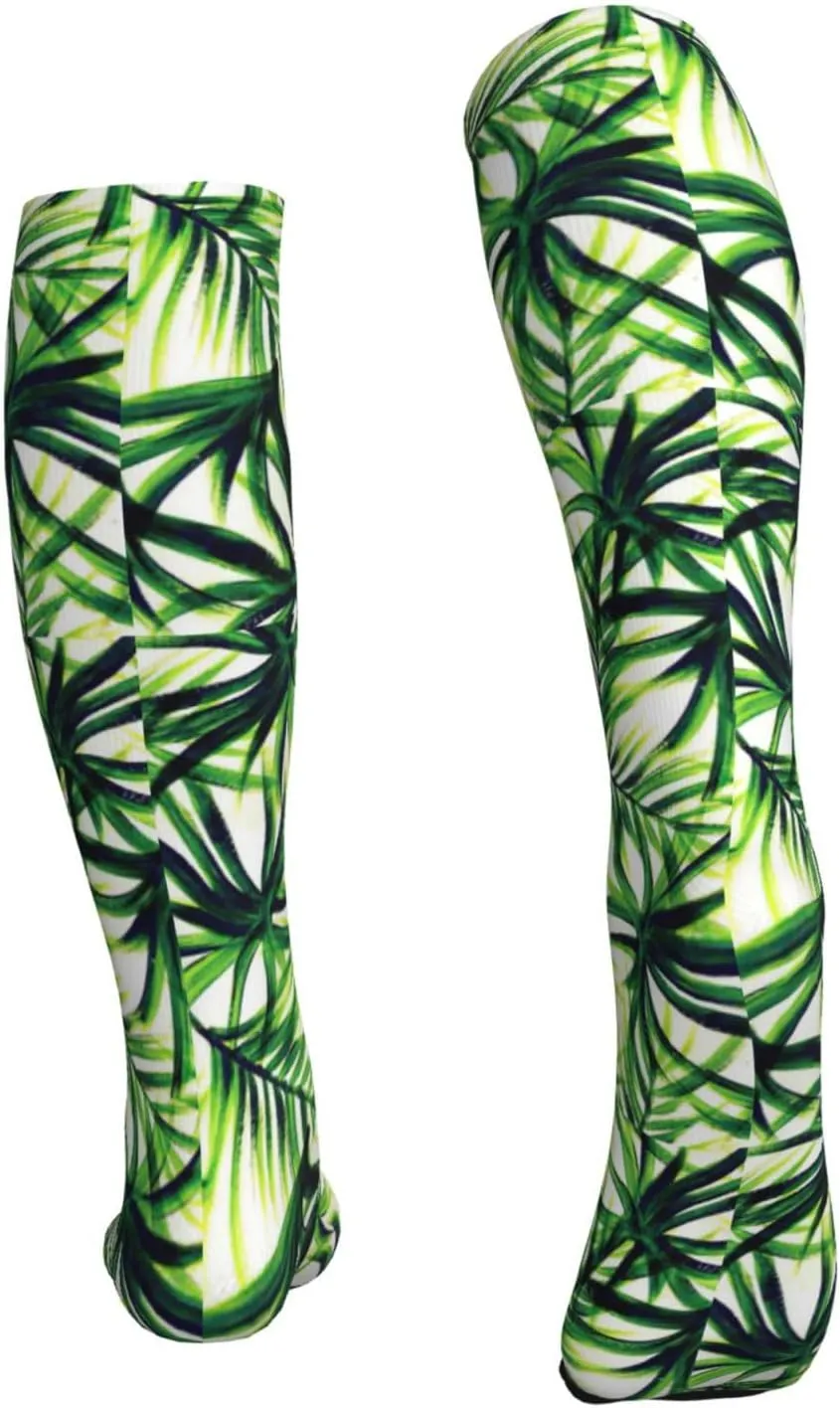 Palm Tree Green Leaves Print Circulation Compression Socks For Plantar Fasciitis Edema And Post Surgery