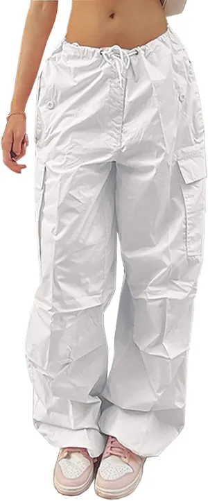 Parachute Pants for Women Elastic Waistline Drawstring Cargo Pants with Pockets Casual Hiking Pants