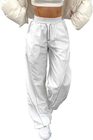 Parachute Pants for Women Elastic Waistline Drawstring Cargo Pants with Pockets Casual Hiking Pants