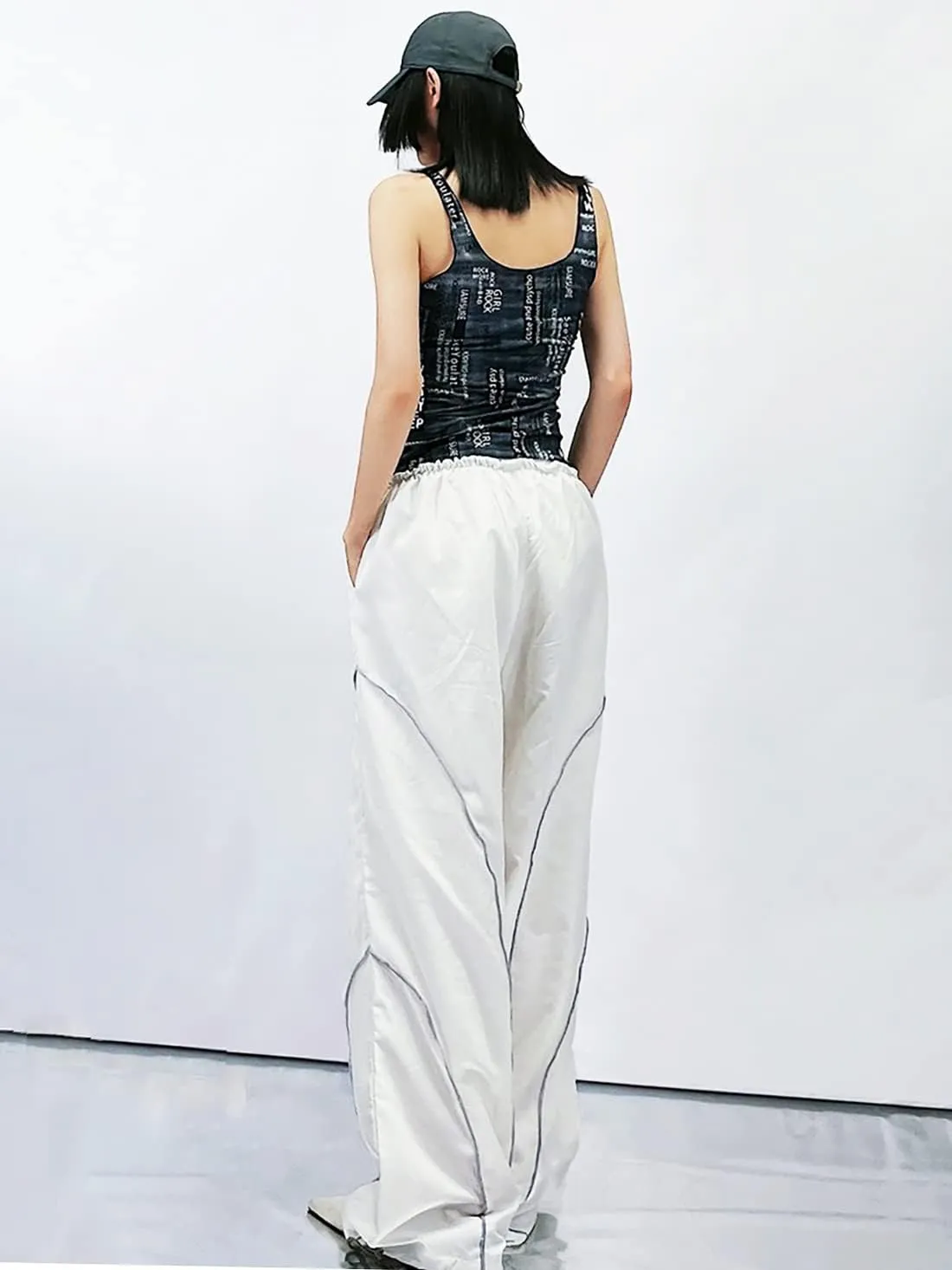 Parachute Pants for Women Elastic Waistline Drawstring Cargo Pants with Pockets Casual Hiking Pants