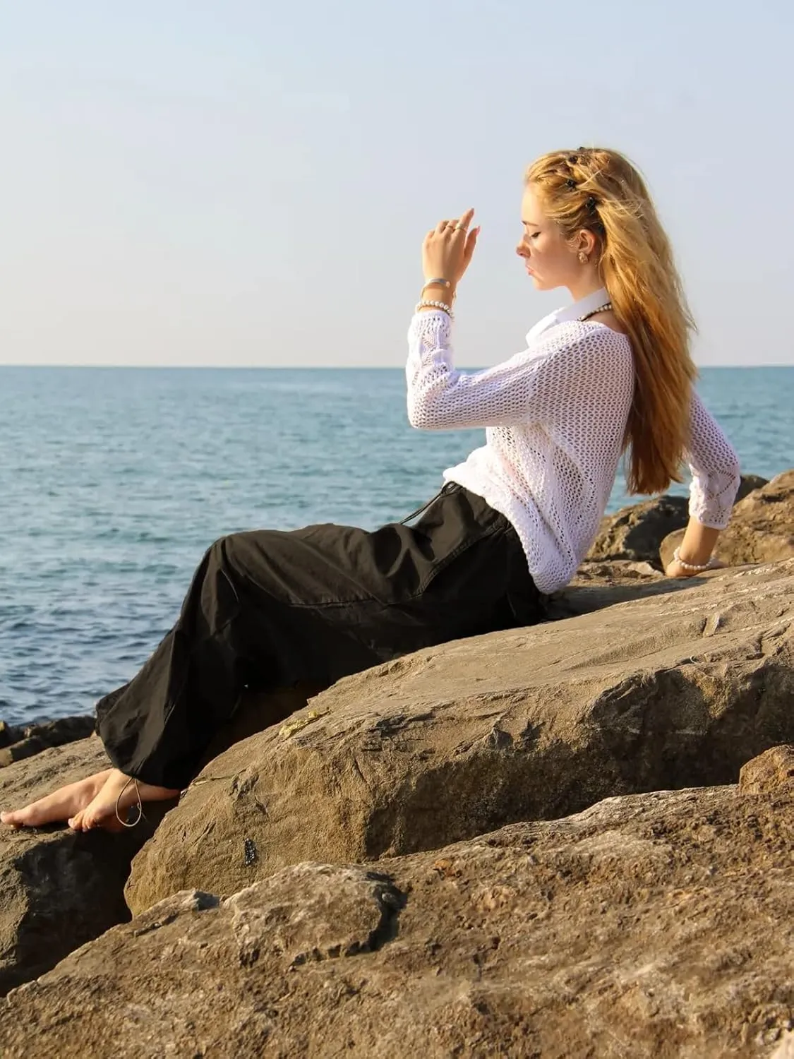 Parachute Pants for Women Elastic Waistline Drawstring Cargo Pants with Pockets Casual Hiking Pants