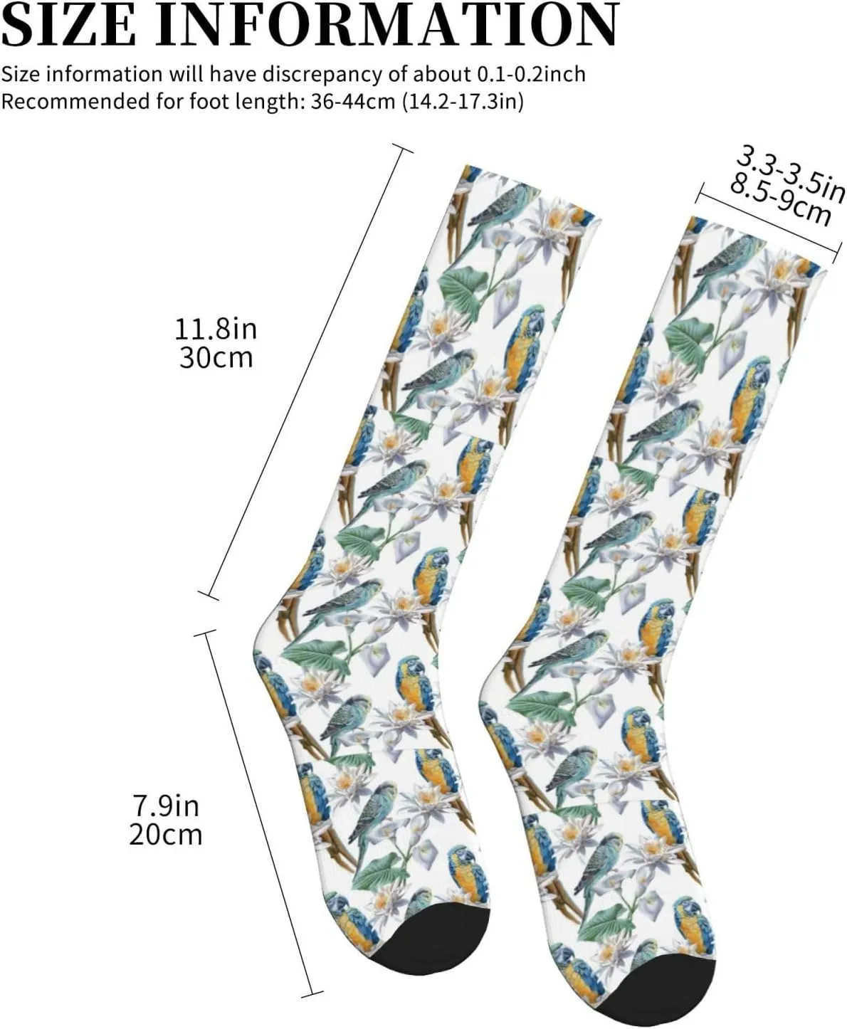 Parrots on Branches Print Circulation Compression Socks For Plantar Fasciitis Edema And Post Surgery