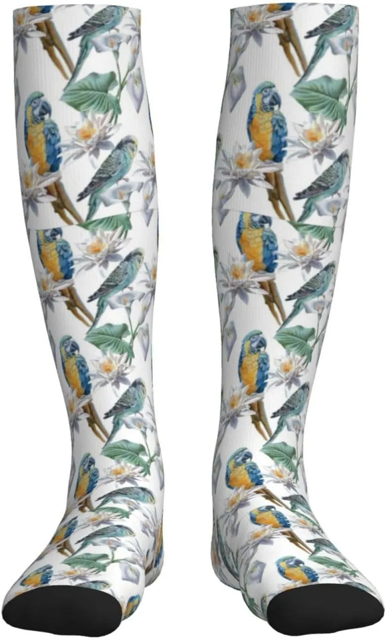Parrots on Branches Print Circulation Compression Socks For Plantar Fasciitis Edema And Post Surgery