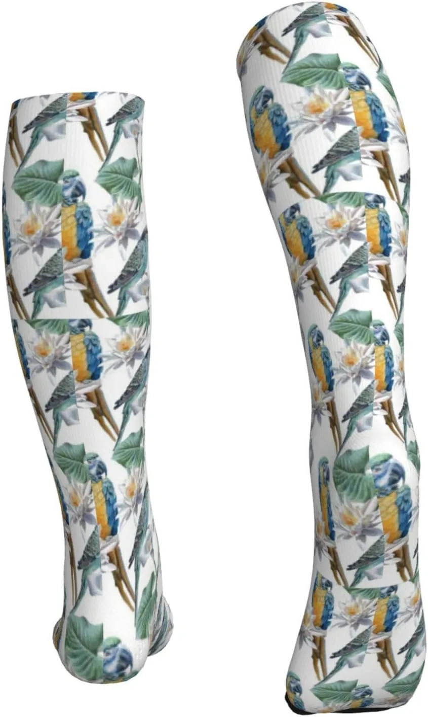 Parrots on Branches Print Circulation Compression Socks For Plantar Fasciitis Edema And Post Surgery