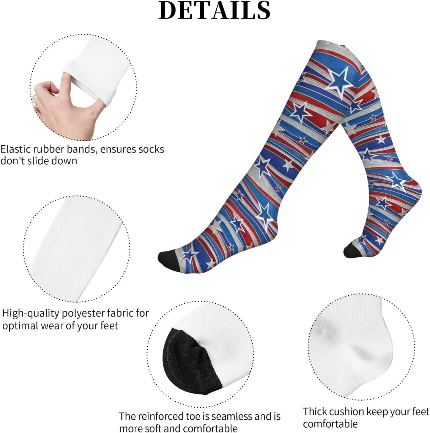 Patriotic Stars Strips Independence Day Print Circulation Compression Socks For Plantar Fasciitis Edema And Post Surgery