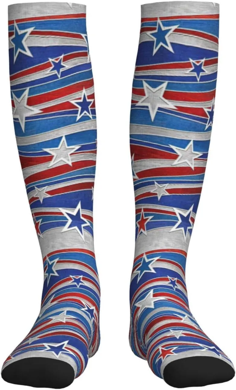Patriotic Stars Strips Independence Day Print Circulation Compression Socks For Plantar Fasciitis Edema And Post Surgery