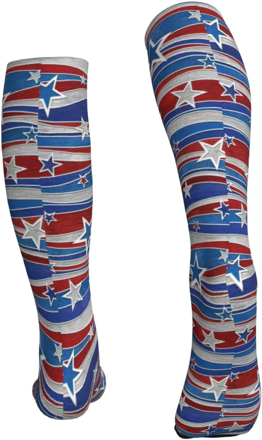 Patriotic Stars Strips Independence Day Print Circulation Compression Socks For Plantar Fasciitis Edema And Post Surgery
