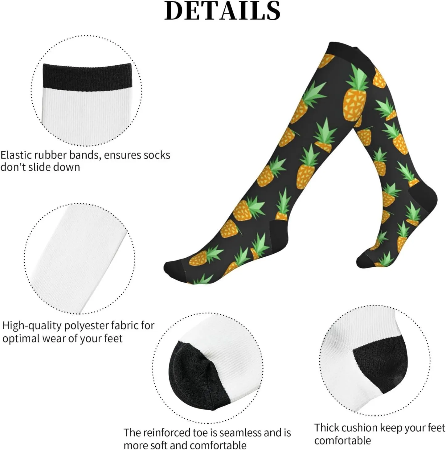 Pineapple Print Circulation Compression Socks For Plantar Fasciitis Edema And Post Surgery