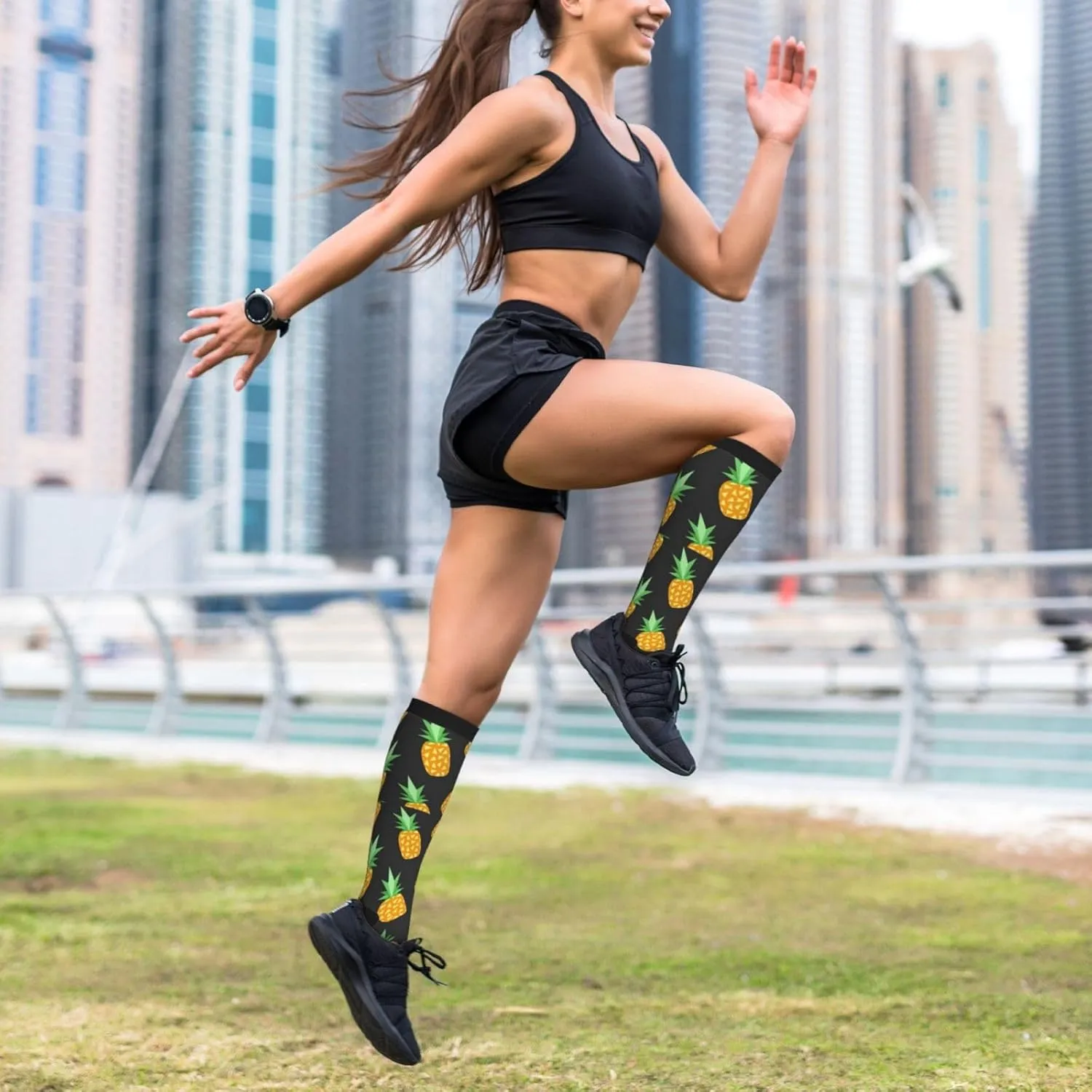 Pineapple Print Circulation Compression Socks For Plantar Fasciitis Edema And Post Surgery