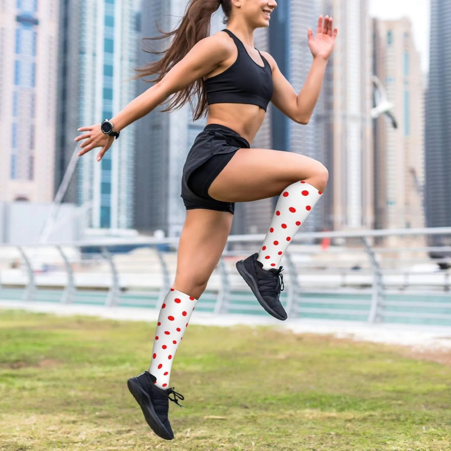 Polka Dot. Print Circulation Compression Socks For Plantar Fasciitis Edema And Post Surgery