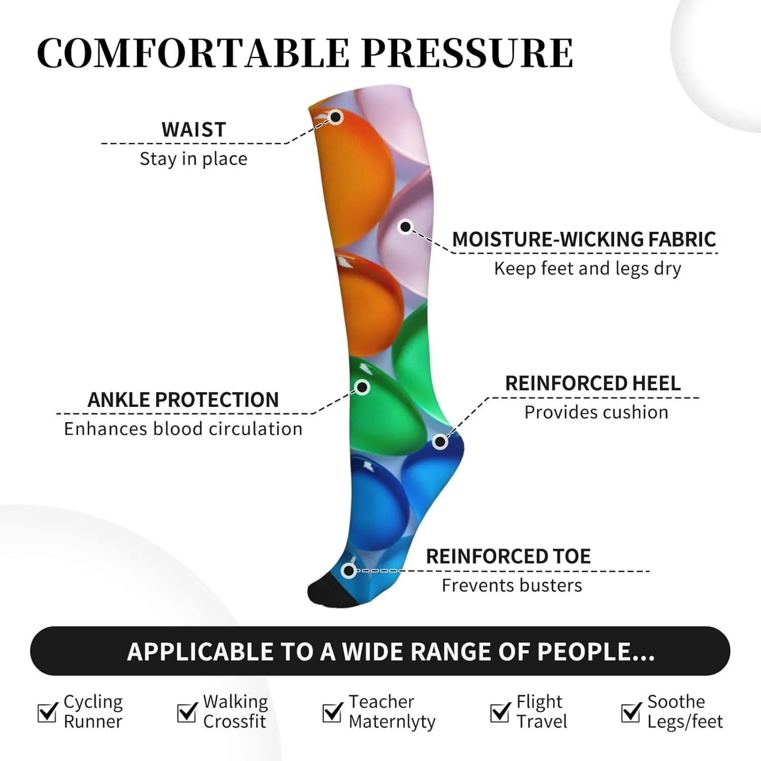 polka dot Print Circulation Compression Socks For Plantar Fasciitis Edema And Post Surgery