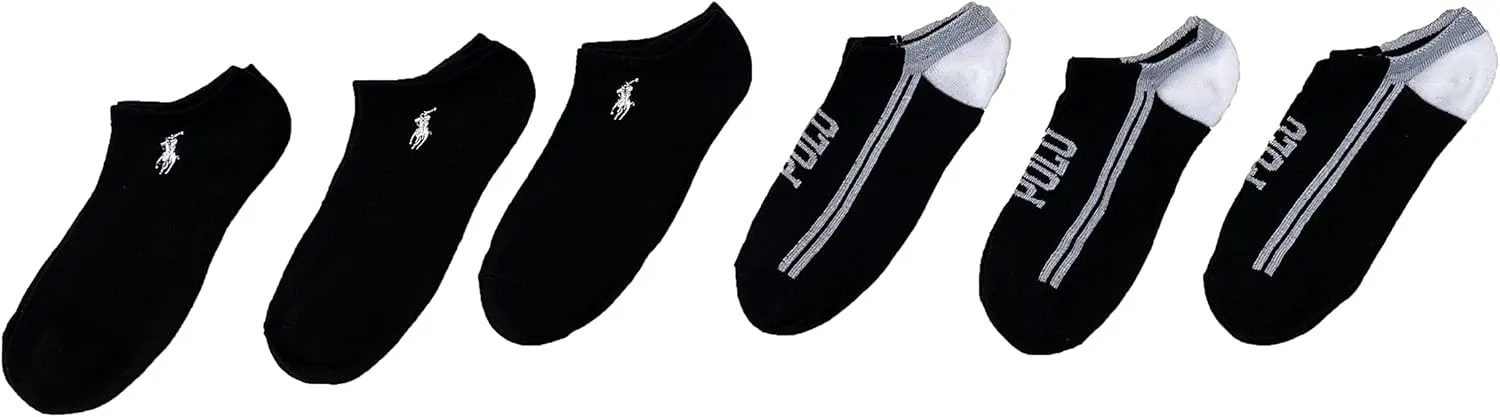 POLO RALPH LAUREN Women`s No Show Socks 6 Pack (Black(ZW727930PKN)/W, 9-11)