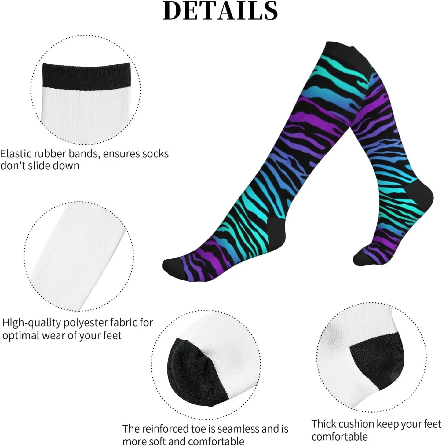 Purple Blue Green Camouflage Zebra Stripes Print Circulation Compression Socks For Plantar Fasciitis Edema And Post Surgery