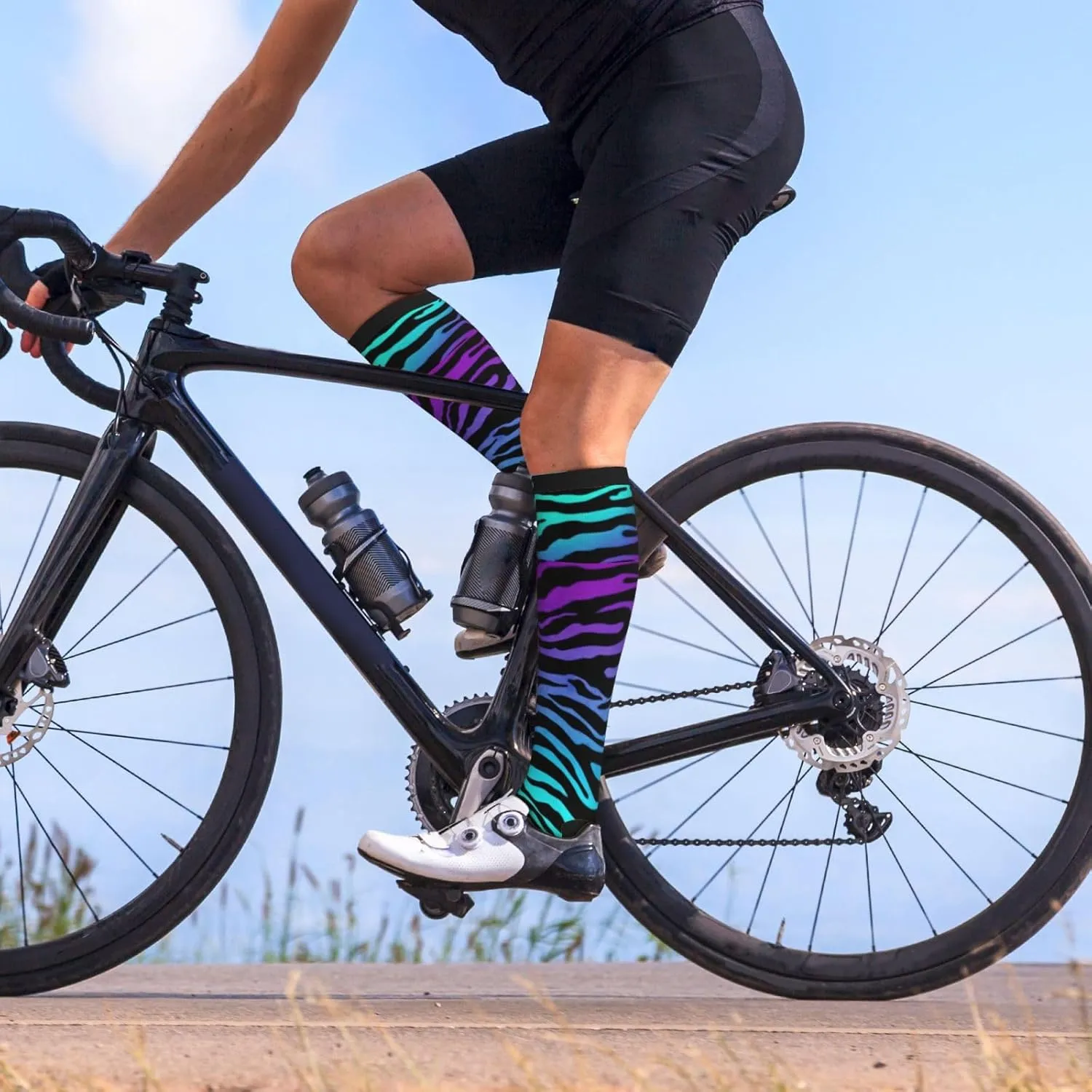 Purple Blue Green Camouflage Zebra Stripes Print Circulation Compression Socks For Plantar Fasciitis Edema And Post Surgery