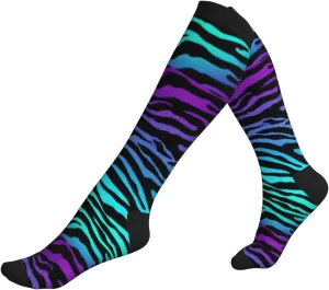 Purple Blue Green Camouflage Zebra Stripes Print Circulation Compression Socks For Plantar Fasciitis Edema And Post Surgery
