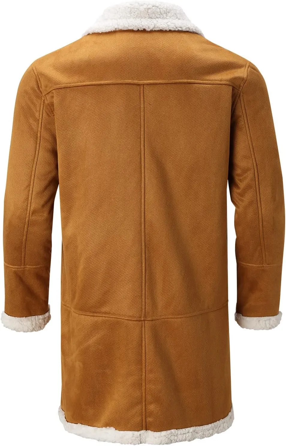 QWENTMTNTY Men's Faux Leather Winter Coats Suede Mid-Length Heavyweight Shearling Coat Big and Tall Thermal Sherpa Jacket