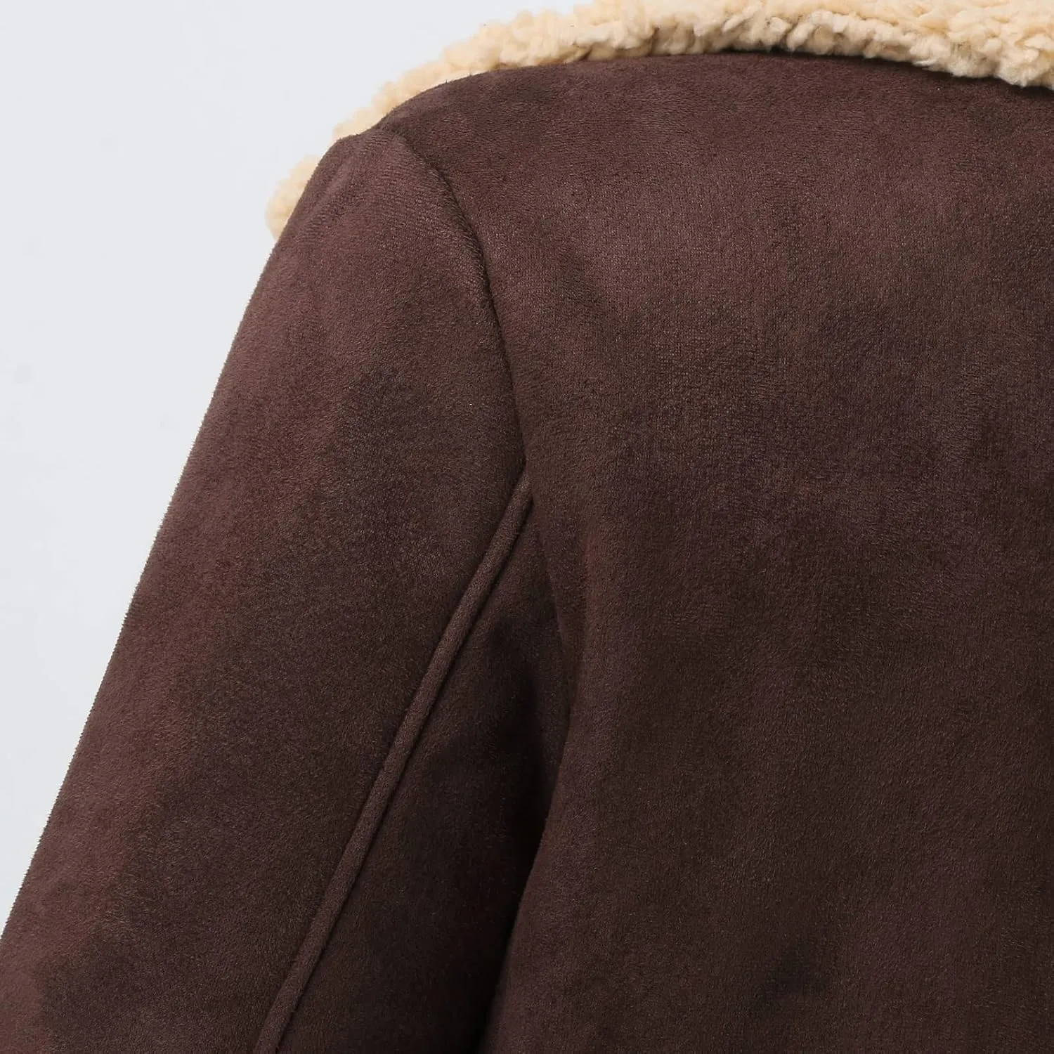 QWENTMTNTY Mens Faux Sheepskin Leather Jacket Winter Thickened Shearling Bomber Jackets Fur Collar Casual Sherpa Winter Coat