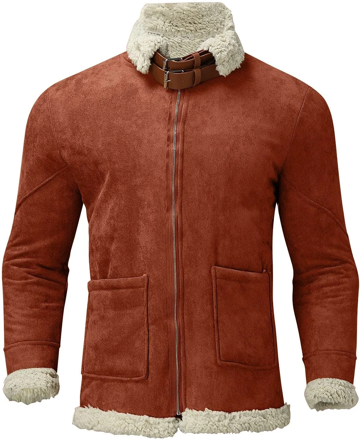 QWENTMTNTY Mens Vintage Heavyweight Faux Suede Sherpa Jacket Faux Shearing Coat Big and Tall Casual Stylish Winter Jackets