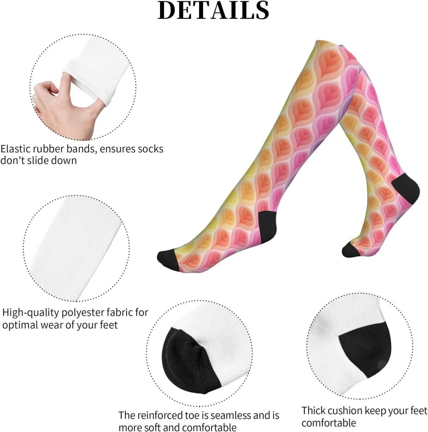 Rainbow Colors Gradient Leaf Print Circulation Compression Socks For Plantar Fasciitis Edema And Post Surgery