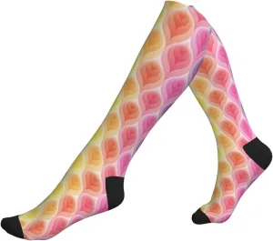 Rainbow Colors Gradient Leaf Print Circulation Compression Socks For Plantar Fasciitis Edema And Post Surgery
