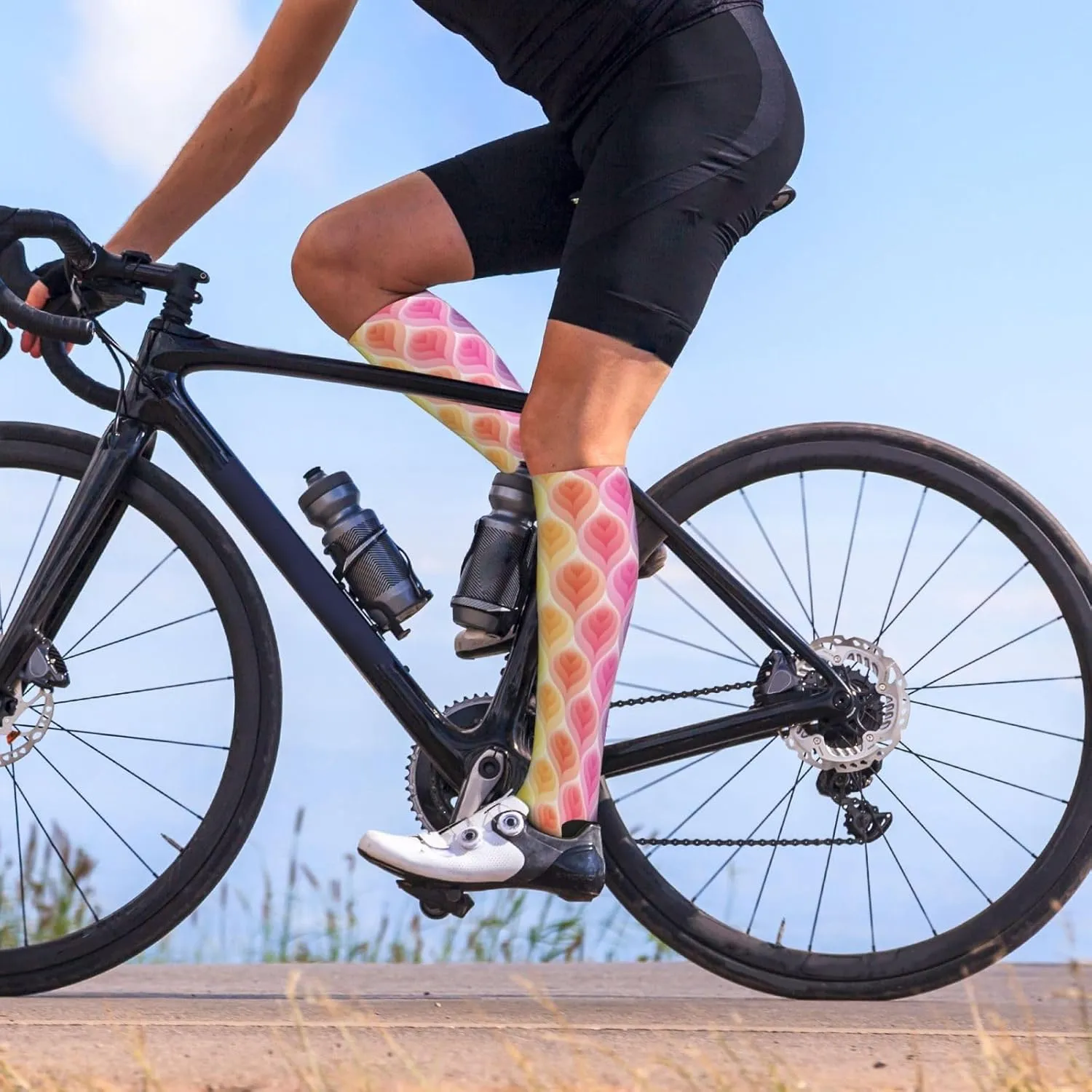 Rainbow Colors Gradient Leaf Print Circulation Compression Socks For Plantar Fasciitis Edema And Post Surgery