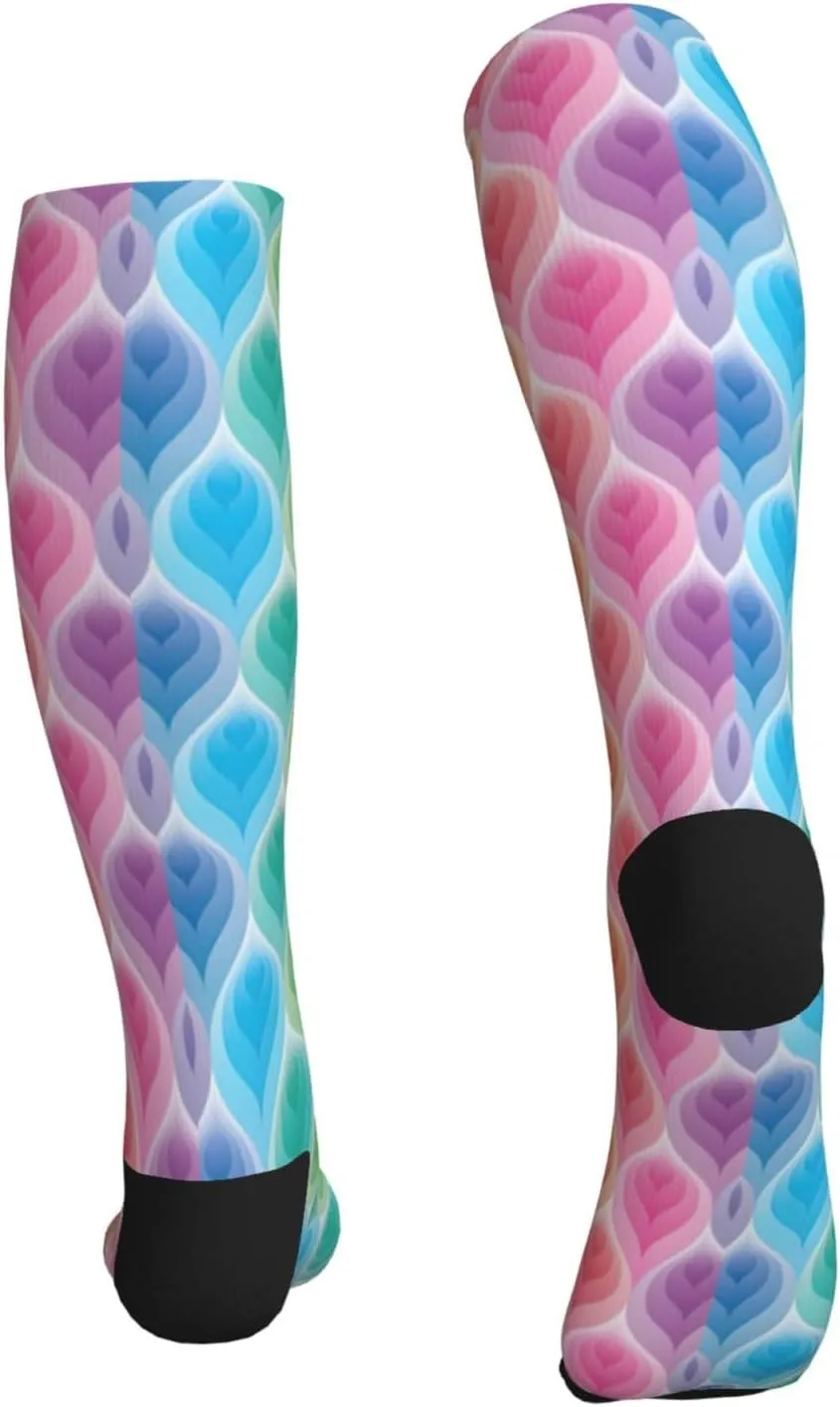 Rainbow Colors Gradient Leaf Print Circulation Compression Socks For Plantar Fasciitis Edema And Post Surgery