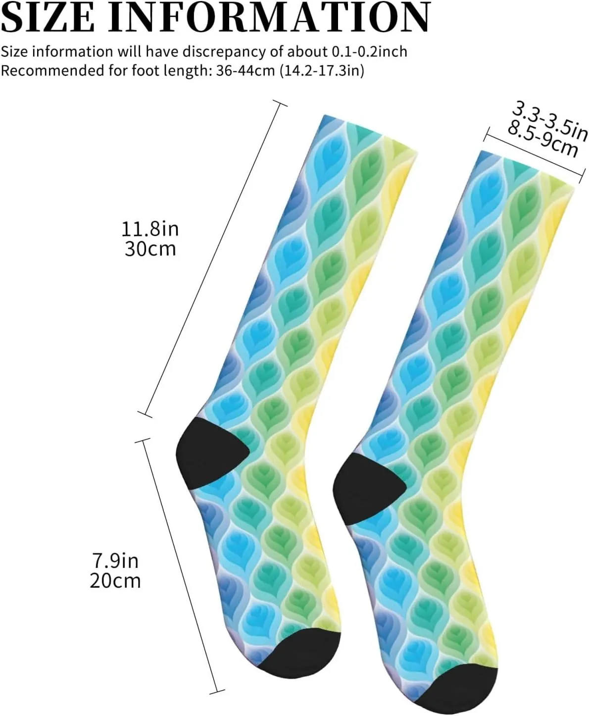 Rainbow Colors Gradient Leaf Print Circulation Compression Socks For Plantar Fasciitis Edema And Post Surgery