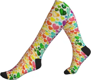 Rainbow Hearts Print Circulation Compression Socks For Plantar Fasciitis Edema And Post Surgery