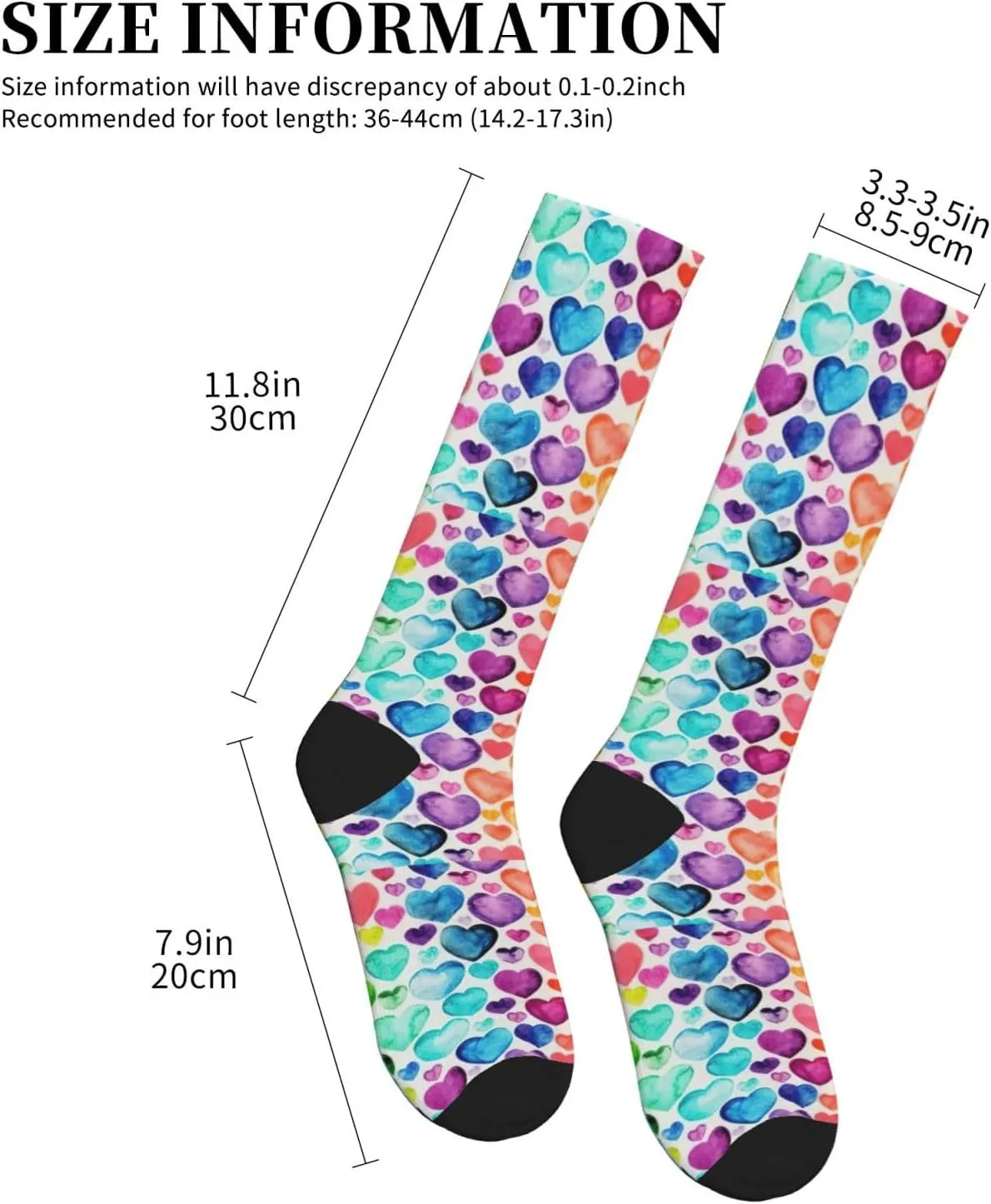 Rainbow Hearts Print Circulation Compression Socks For Plantar Fasciitis Edema And Post Surgery
