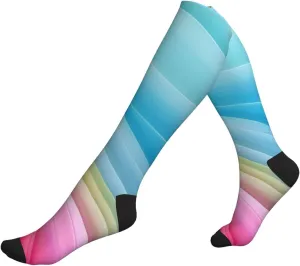 Rainbow Pattern Print Circulation Compression Socks For Plantar Fasciitis Edema And Post Surgery