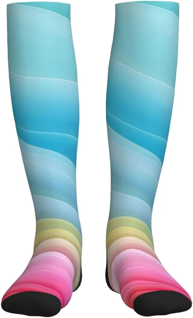 Rainbow Pattern Print Circulation Compression Socks For Plantar Fasciitis Edema And Post Surgery