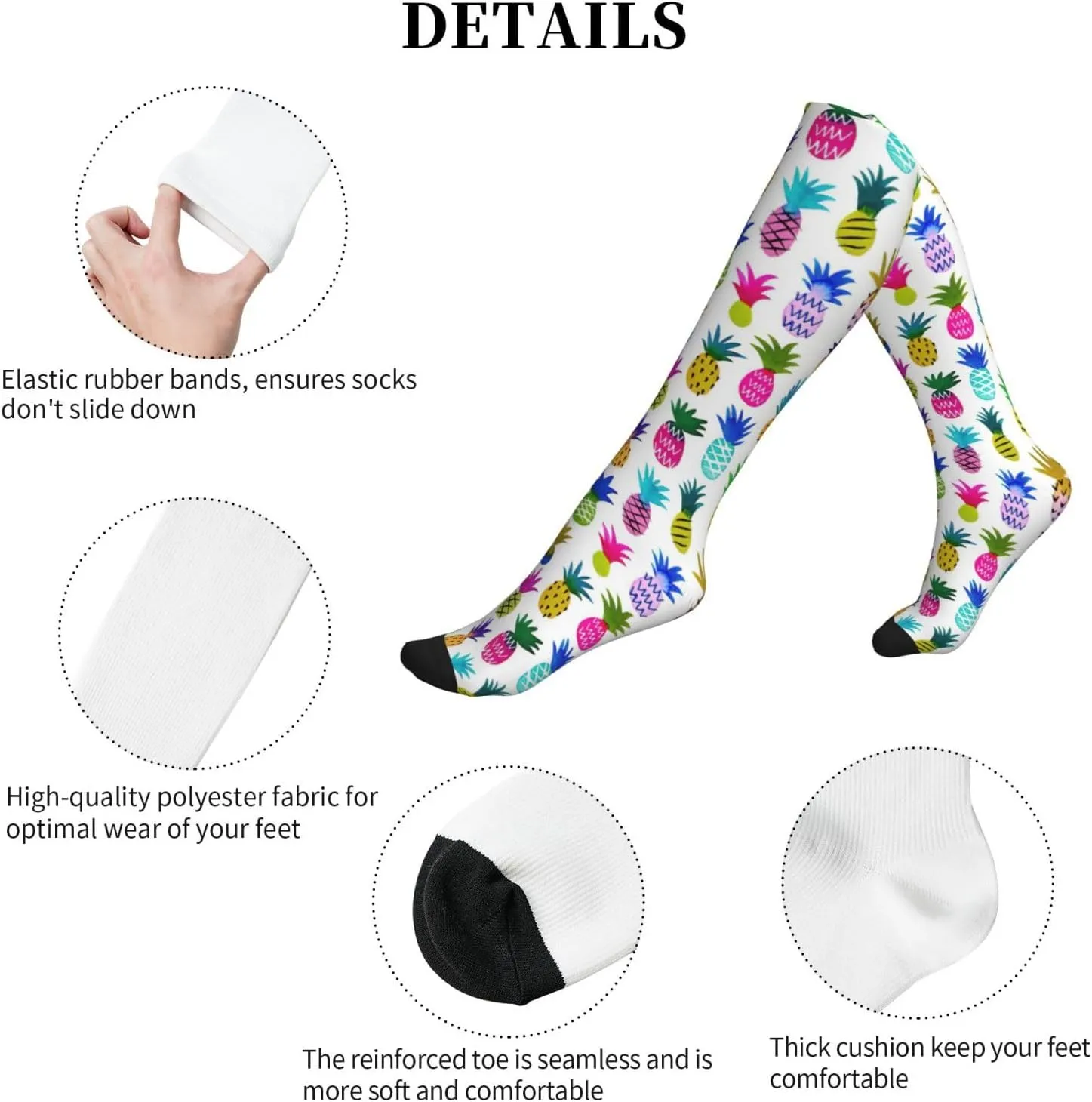 Rainbow Pineapple Print Circulation Compression Socks For Plantar Fasciitis Edema And Post Surgery