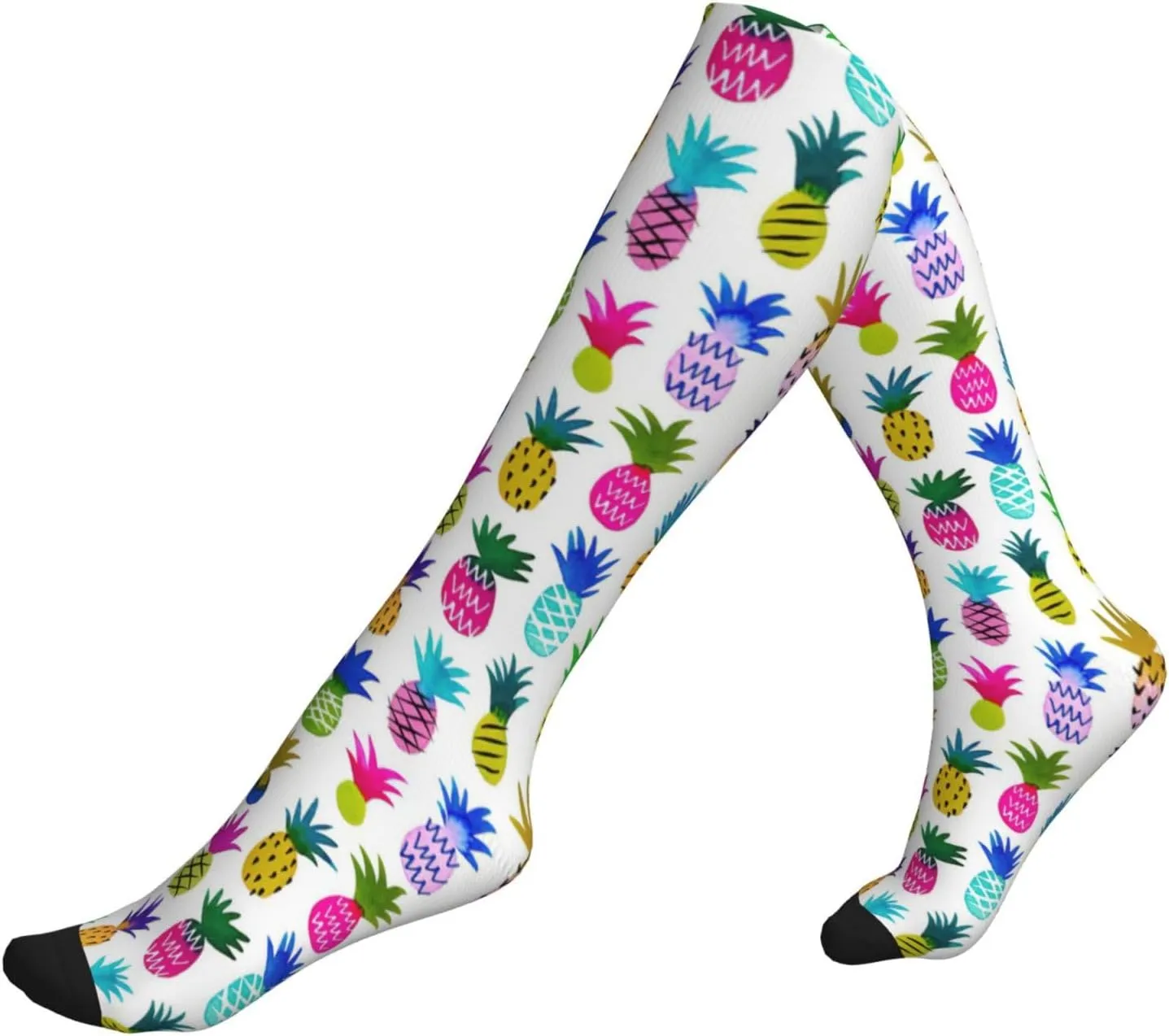 Rainbow Pineapple Print Circulation Compression Socks For Plantar Fasciitis Edema And Post Surgery