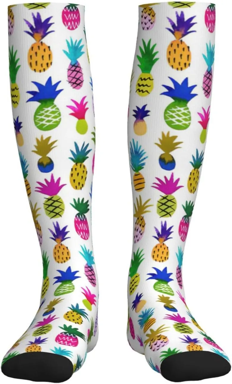 Rainbow Pineapple Print Circulation Compression Socks For Plantar Fasciitis Edema And Post Surgery
