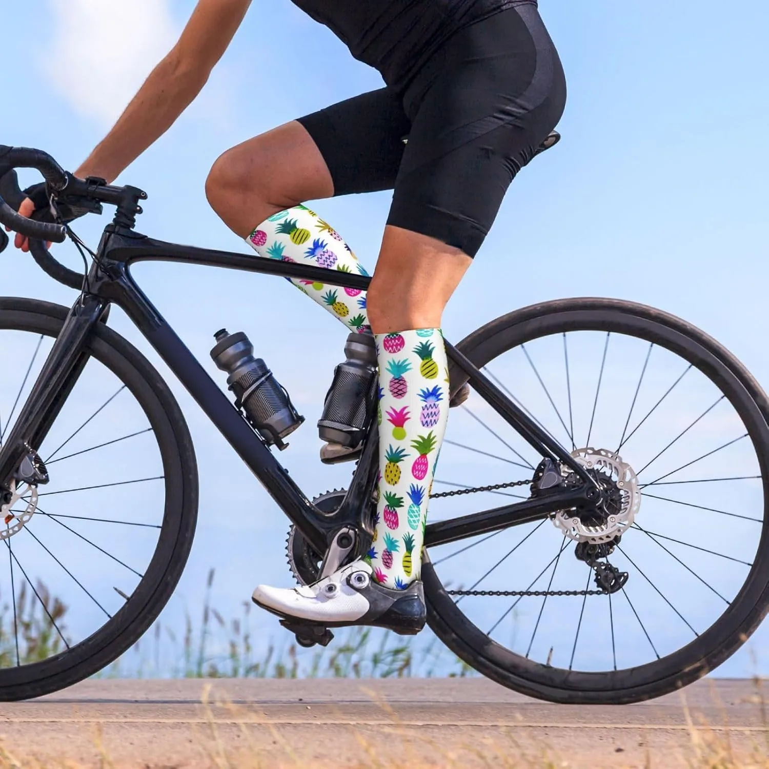 Rainbow Pineapple Print Circulation Compression Socks For Plantar Fasciitis Edema And Post Surgery