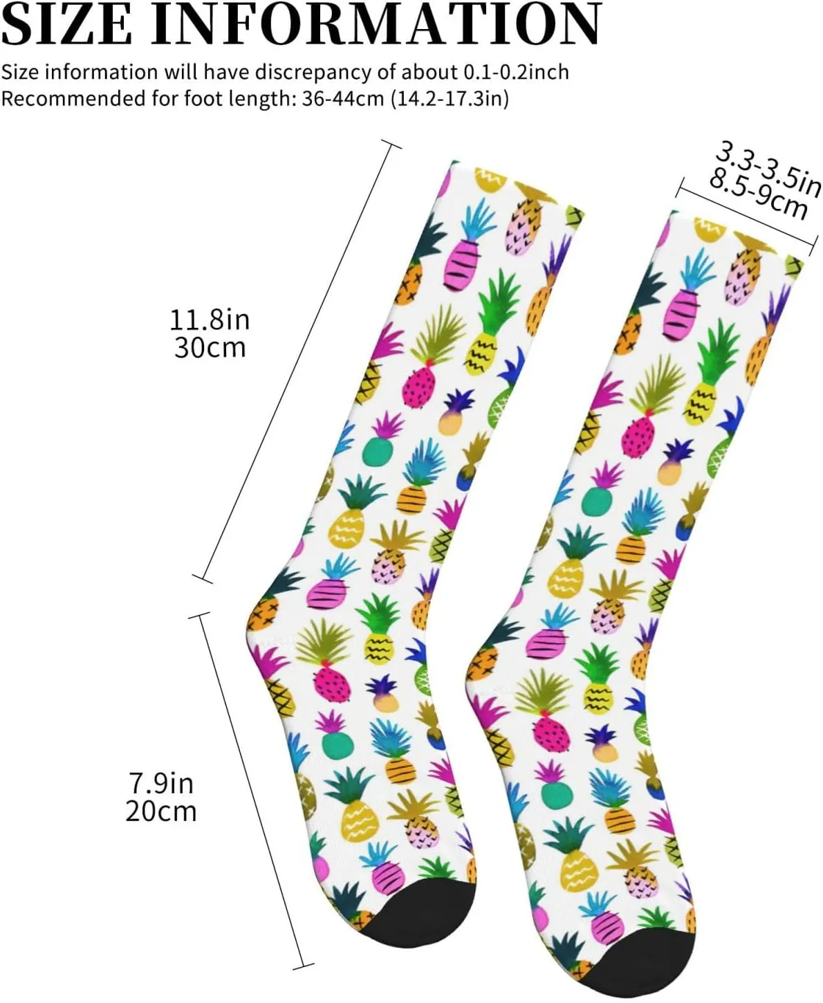 Rainbow Pineapple Print Circulation Compression Socks For Plantar Fasciitis Edema And Post Surgery