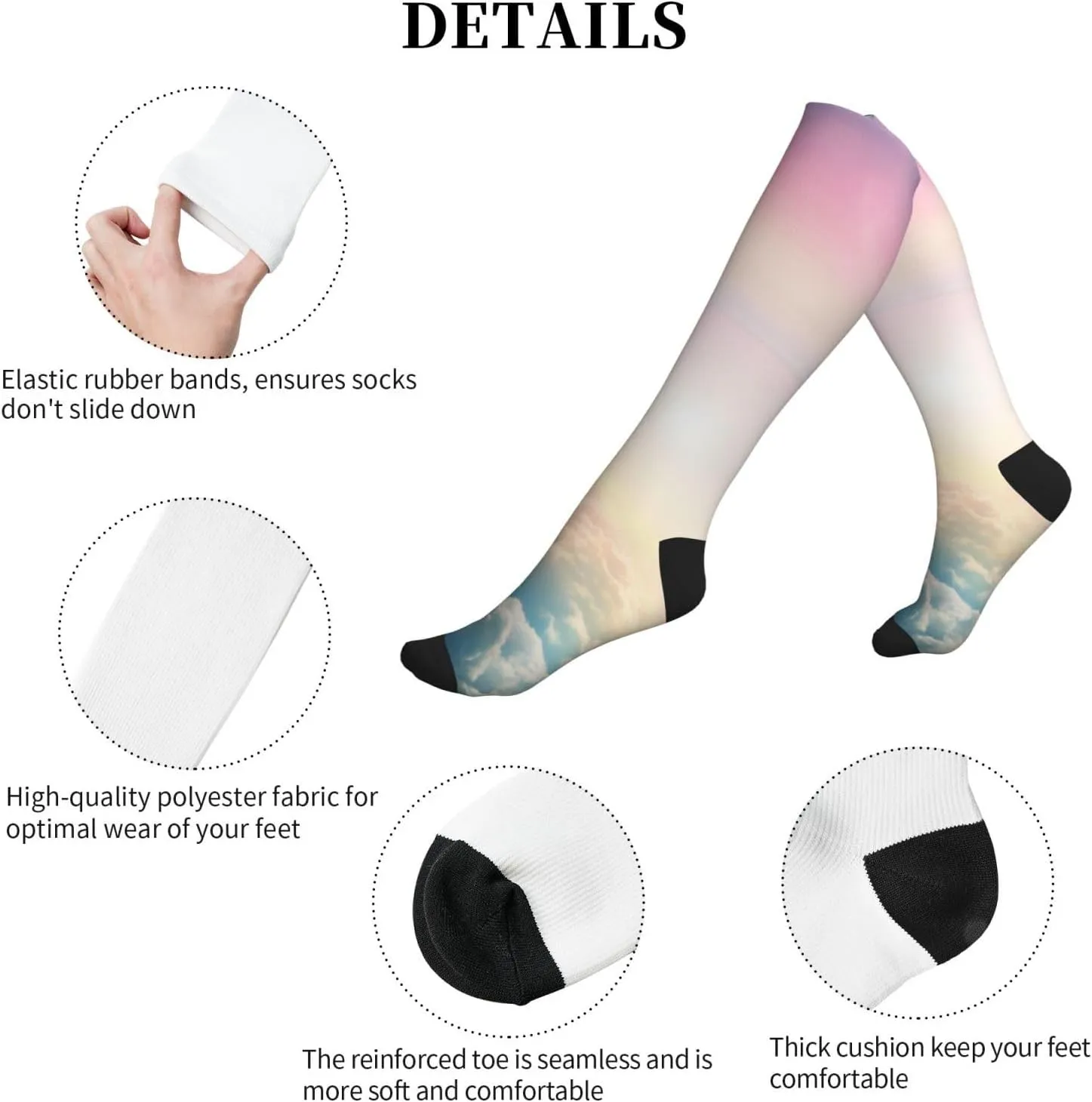 Rainbow Print Circulation Compression Socks For Plantar Fasciitis Edema And Post Surgery