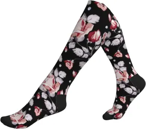 Red flower Print Circulation Compression Socks For Plantar Fasciitis Edema And Post Surgery