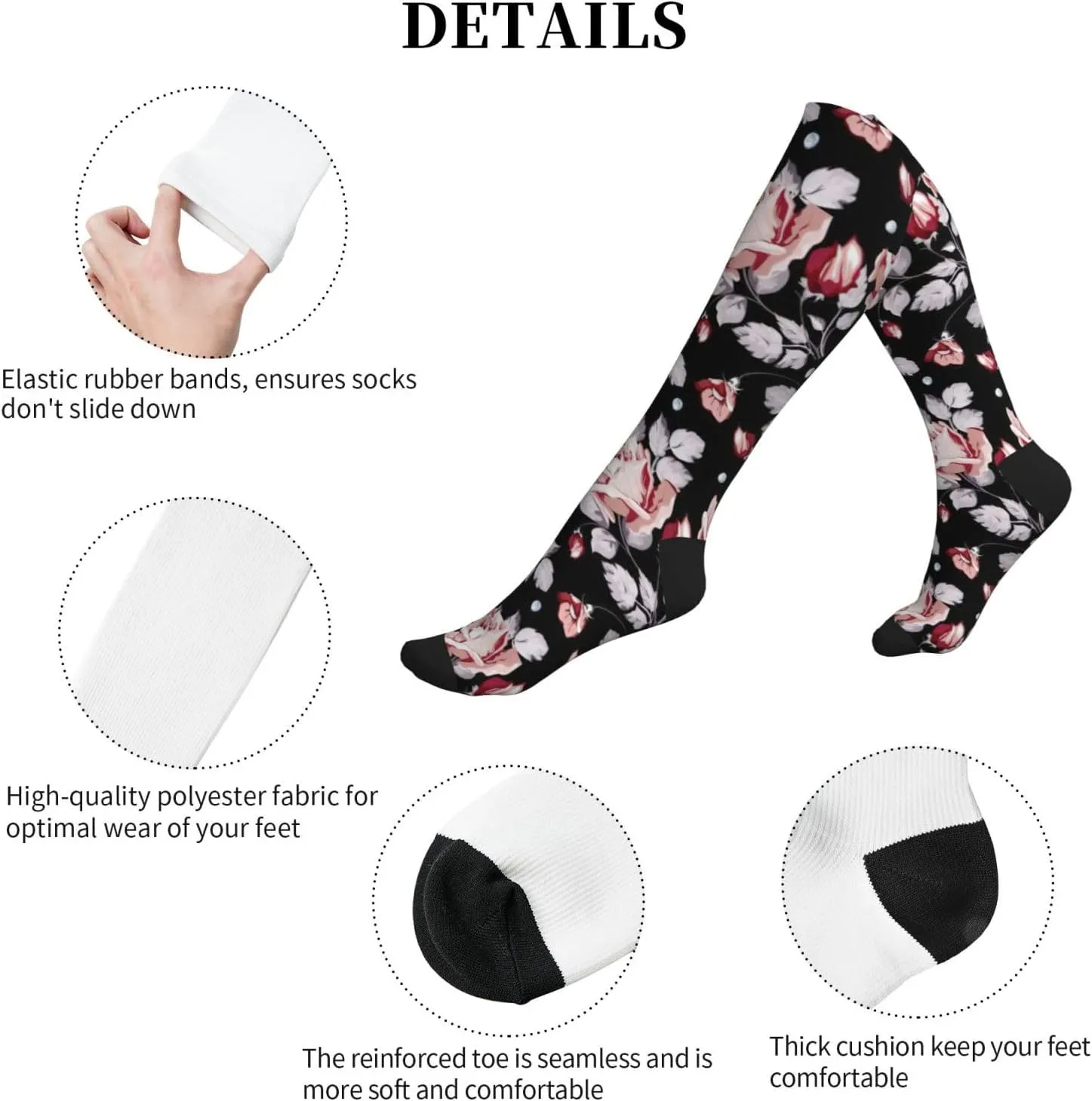 Red flower Print Circulation Compression Socks For Plantar Fasciitis Edema And Post Surgery