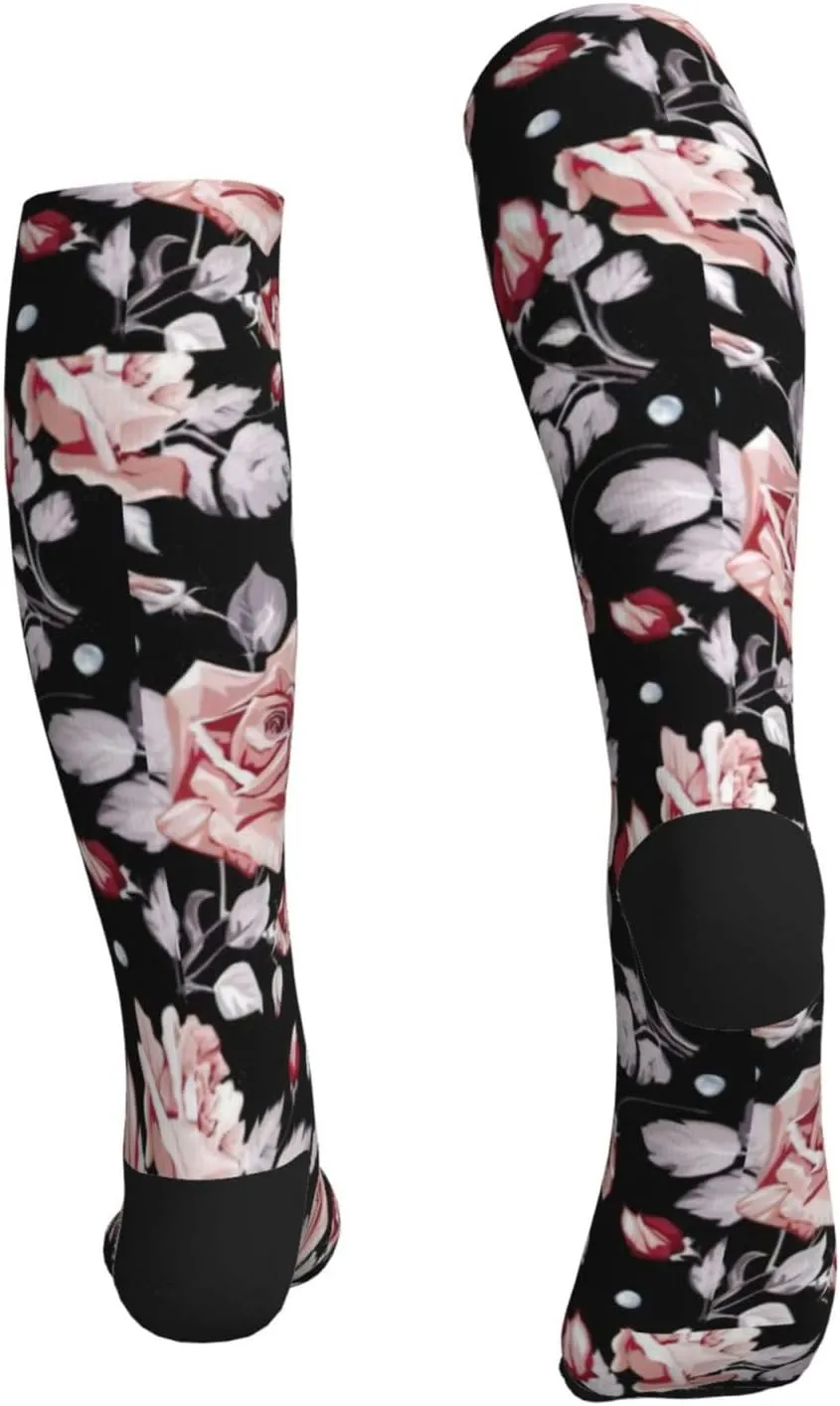 Red flower Print Circulation Compression Socks For Plantar Fasciitis Edema And Post Surgery