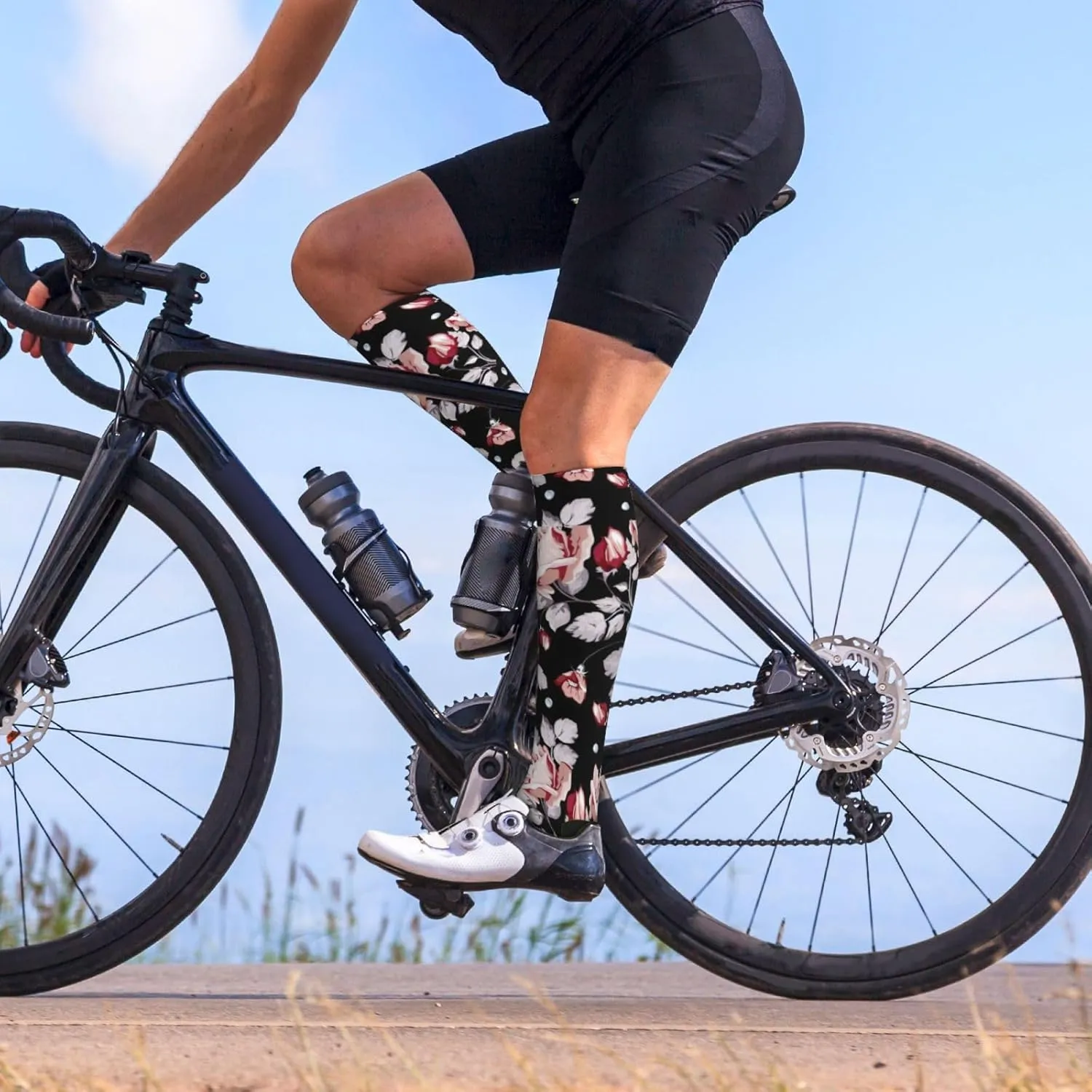 Red flower Print Circulation Compression Socks For Plantar Fasciitis Edema And Post Surgery