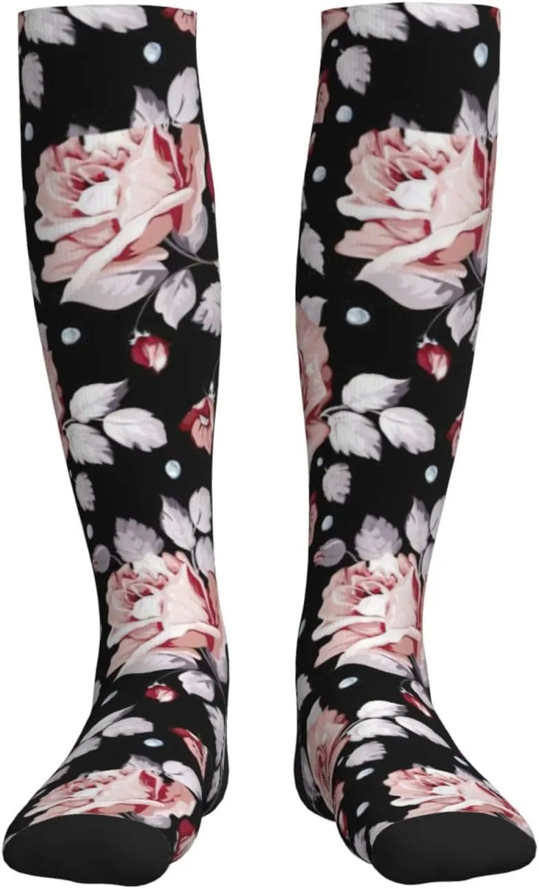 Red flower Print Circulation Compression Socks For Plantar Fasciitis Edema And Post Surgery