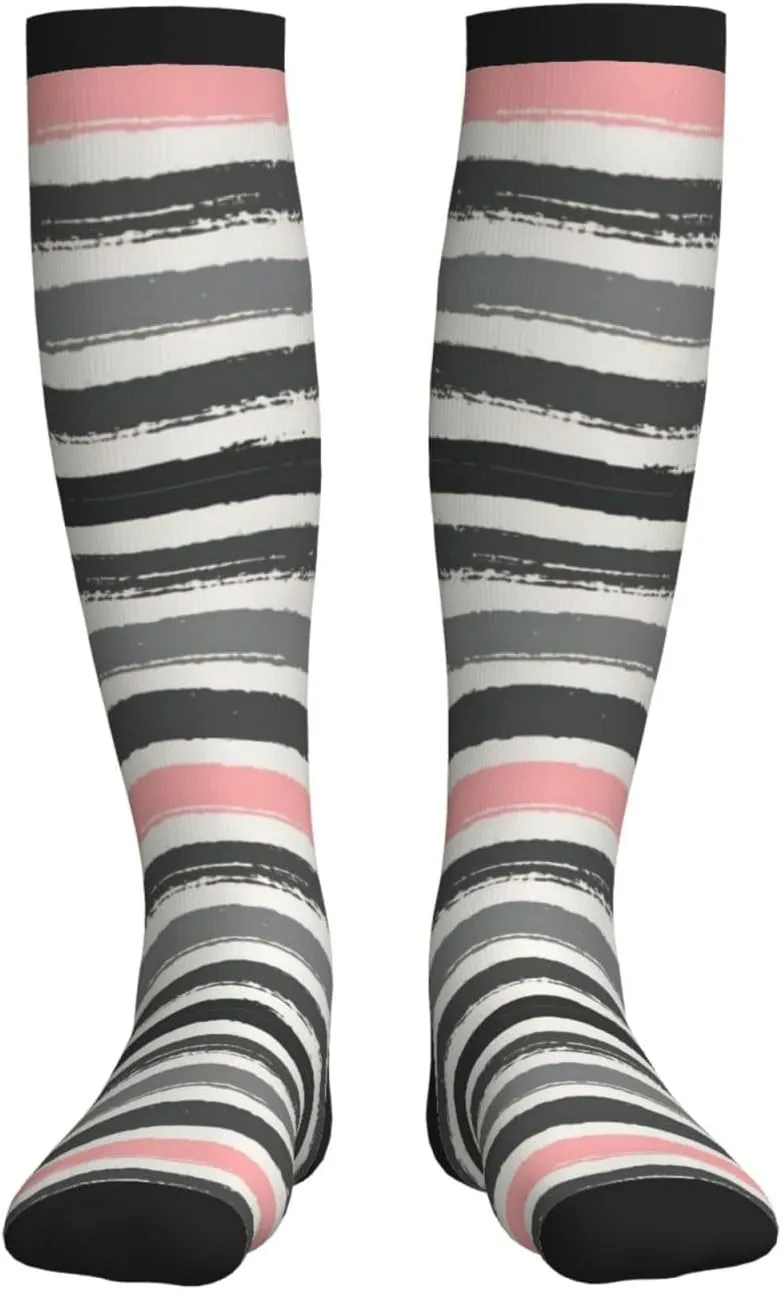 Red Light and Dark Gray Stripes Print Circulation Compression Socks For Plantar Fasciitis Edema And Post Surgery