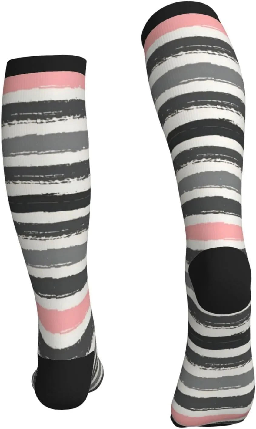 Red Light and Dark Gray Stripes Print Circulation Compression Socks For Plantar Fasciitis Edema And Post Surgery
