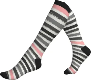 Red Light and Dark Gray Stripes Print Circulation Compression Socks For Plantar Fasciitis Edema And Post Surgery