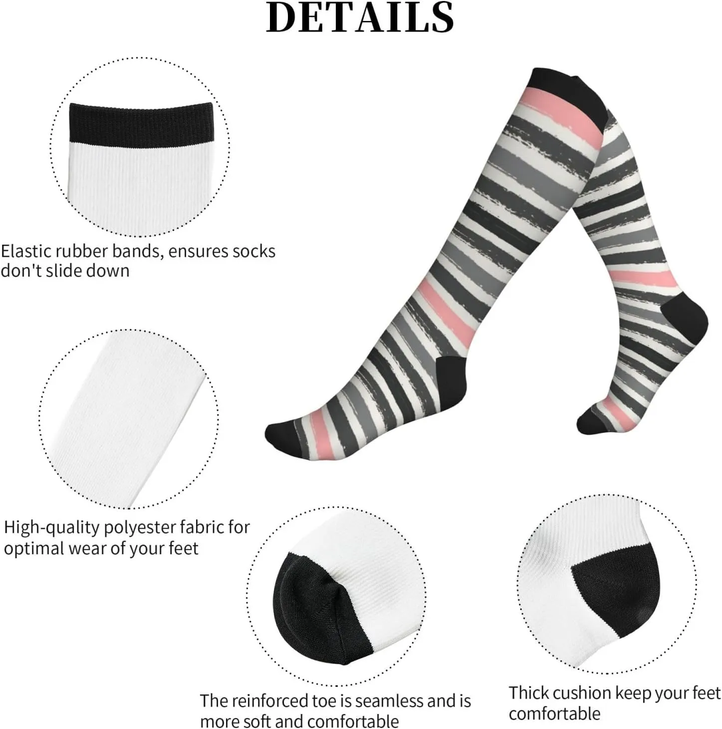 Red Light and Dark Gray Stripes Print Circulation Compression Socks For Plantar Fasciitis Edema And Post Surgery