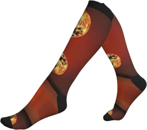 Red Sun Print Circulation Compression Socks For Plantar Fasciitis Edema And Post Surgery