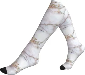 Red White Marble Pattern Print Circulation Compression Socks For Plantar Fasciitis Edema And Post Surgery