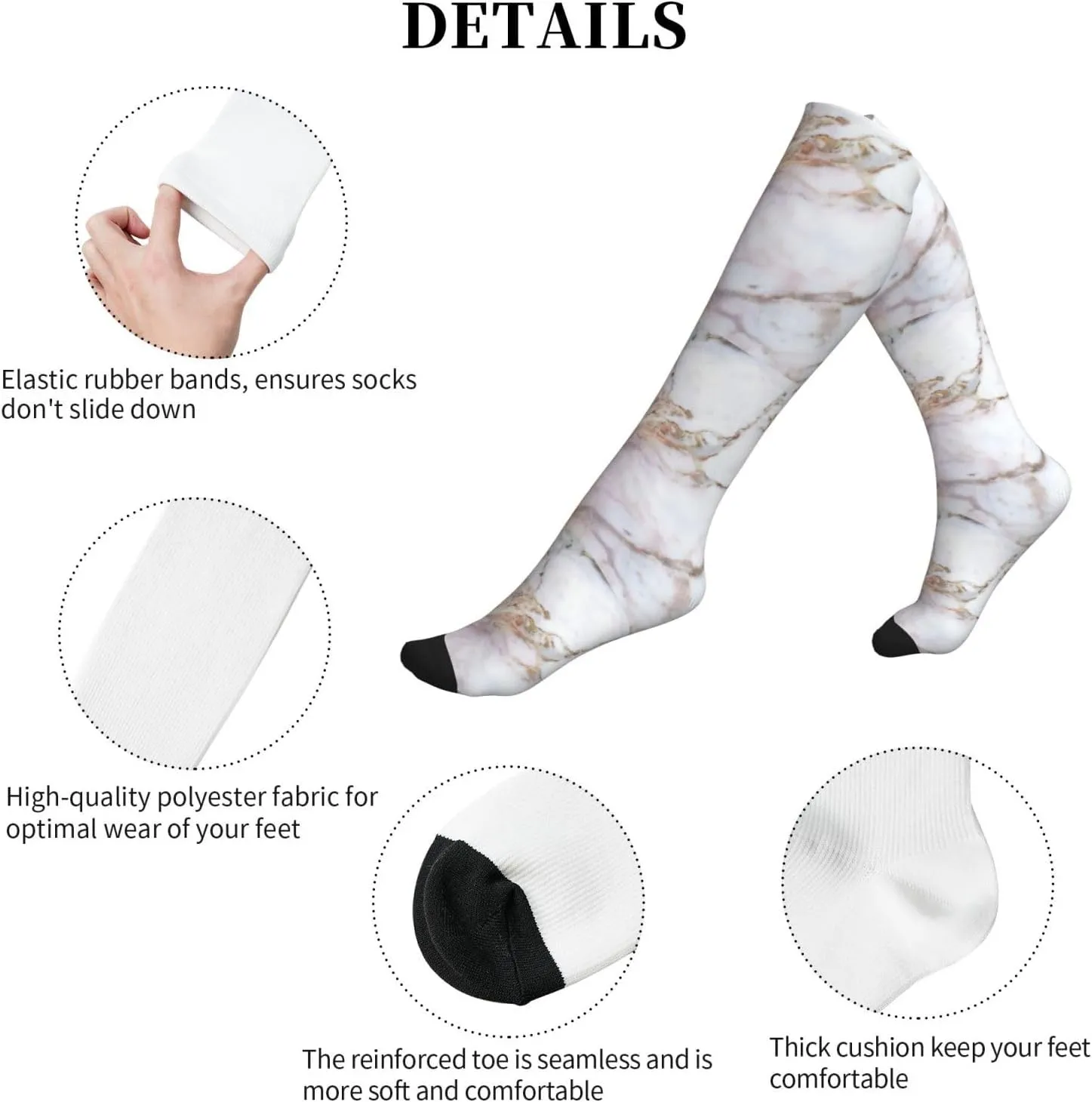 Red White Marble Pattern Print Circulation Compression Socks For Plantar Fasciitis Edema And Post Surgery