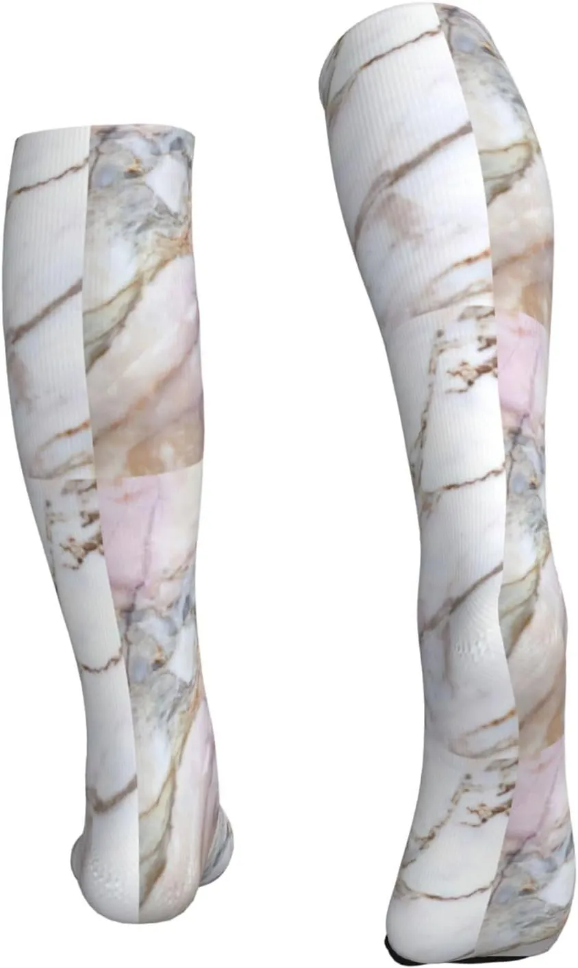 Red White Marble Pattern Print Circulation Compression Socks For Plantar Fasciitis Edema And Post Surgery